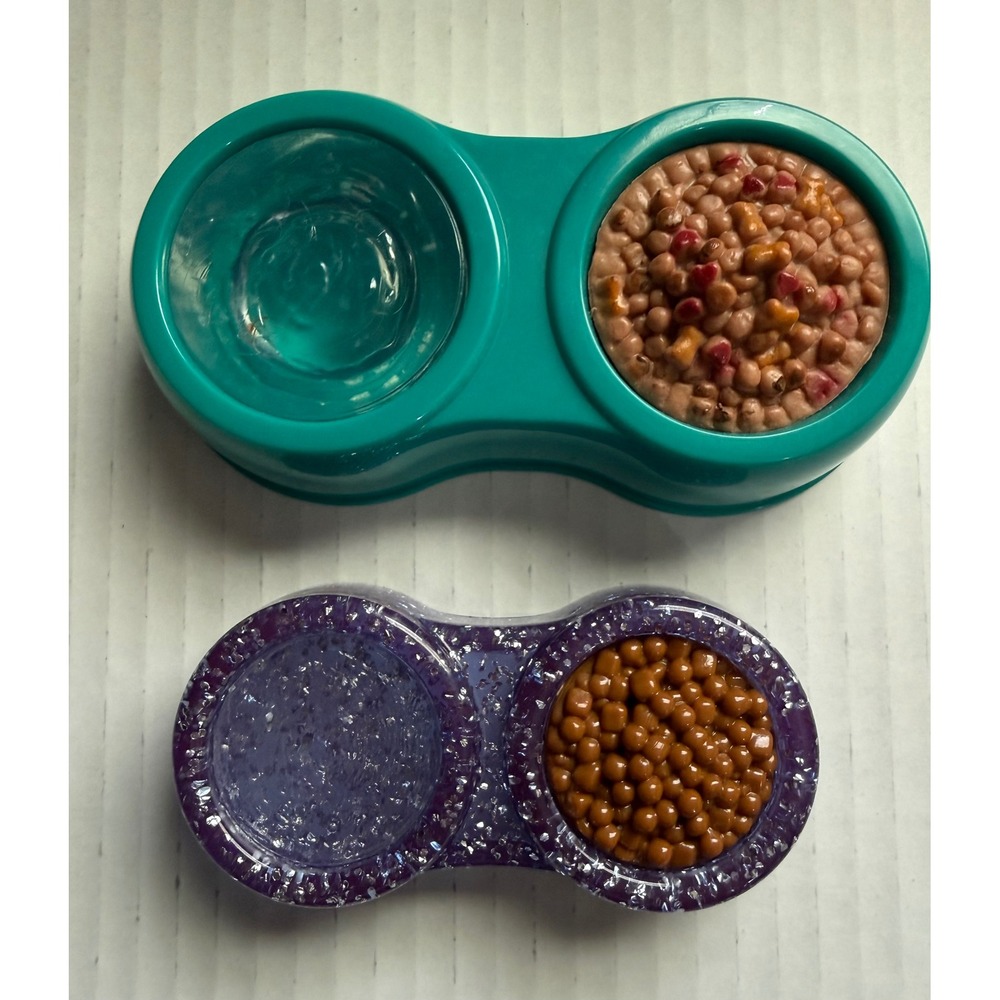 Our Generation Miniature Pet Bowls Teal and Purple Glitter Doll Accessories Set